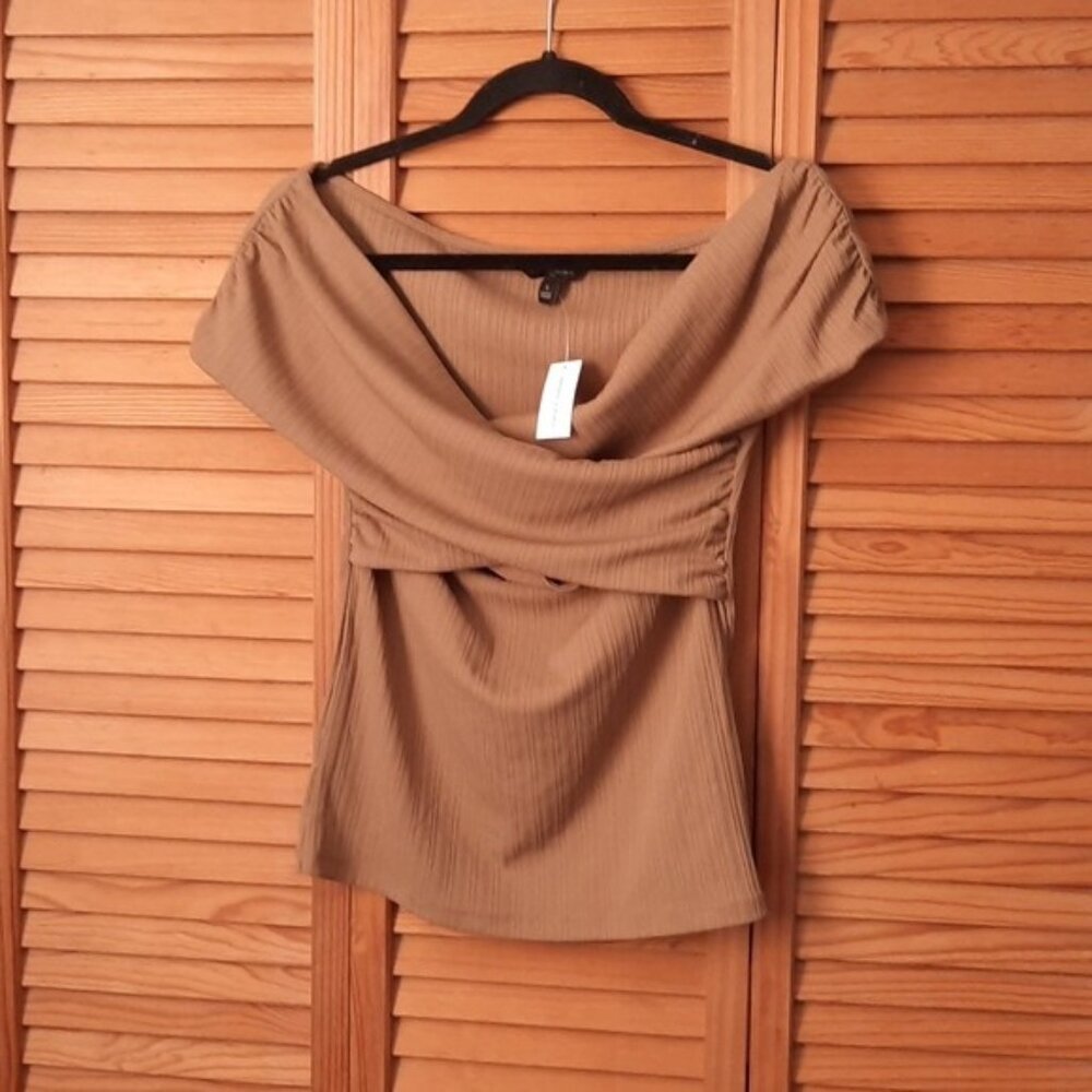 Banana Republic NWT Khaki Ruched Off Shoulder Bodycon Street Hipster Top   S